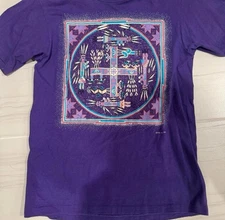 Vintage Navajo Southwestern Native American Indian Art T-Shirt Large Purple 1991