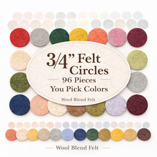 3/4 Inch Wool Blend Felt Circles - Prewashed - 1.2mm Thick - Pick 6 Colors