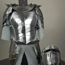 Full Steel Medieval Chainmail Armor Suit for Men Knight Costume with Helmet