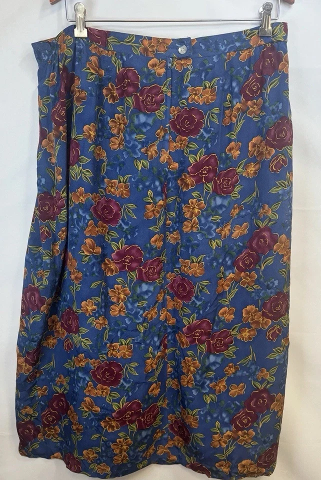 Falda Midi Jennifer Moore Seda Floral Azul Multicolor 18W Vintage Boho Foto 2 de 4