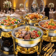 POWERFUEL 7QT Stainless Steel Chafing Dishes for Buffet with Serving Tongs