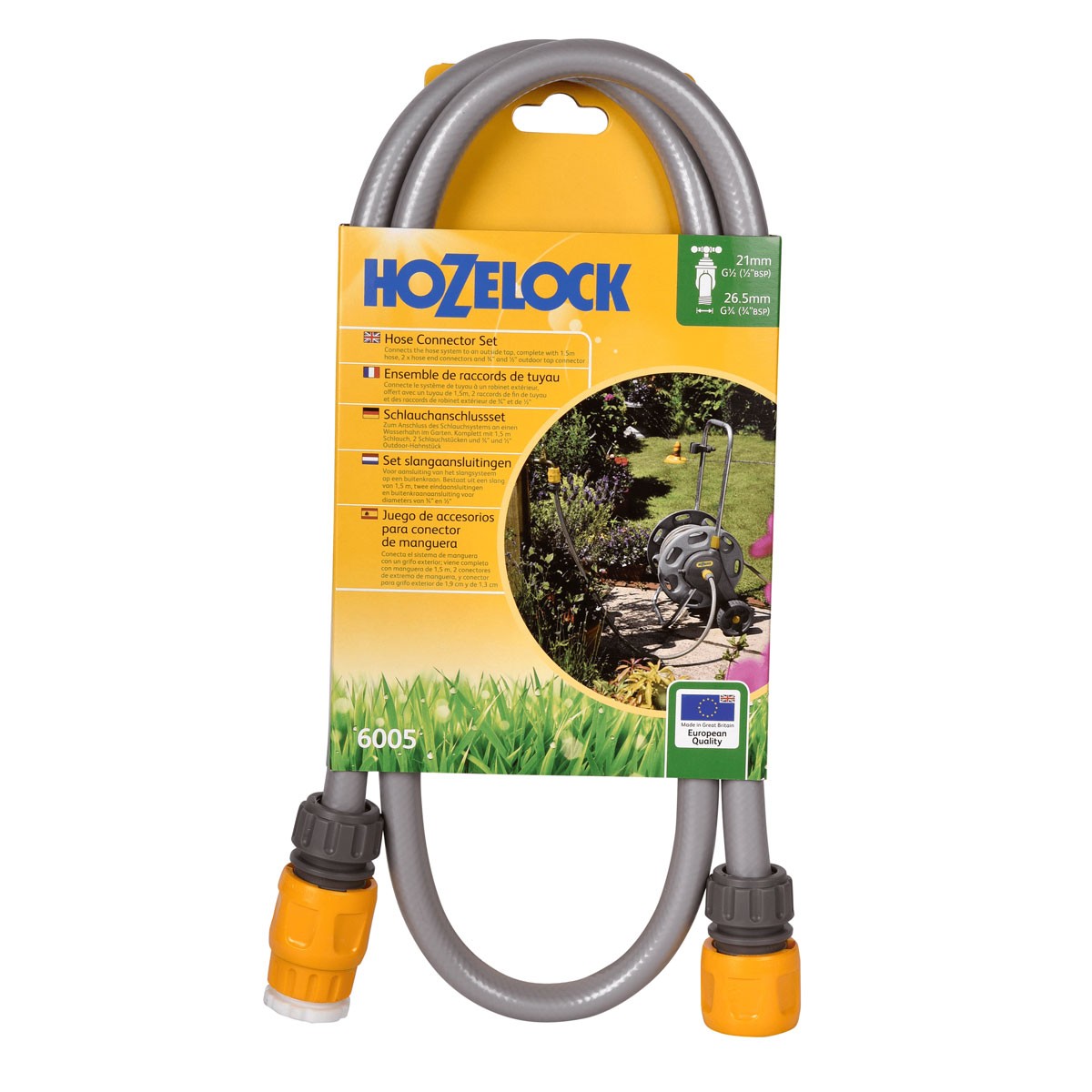 Hozelock 6005 Outdoor Tap Hose Connection Set 1.5m for Reel or Cart