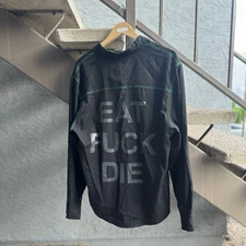 PLEASURES LIFE [ EAT/ F... / DIE ] BUTTON DOWN BLACK SHIRT MEDIUM MD M