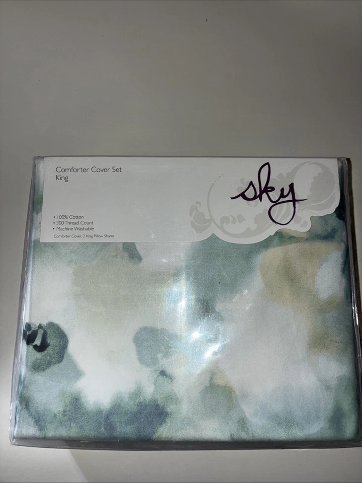 JUEGO FUNDA NÓRDICA SKY FREYA TINTA FLORAL KING VERDE AZUL ALGODÓN 300 TC Foto 2 de 3