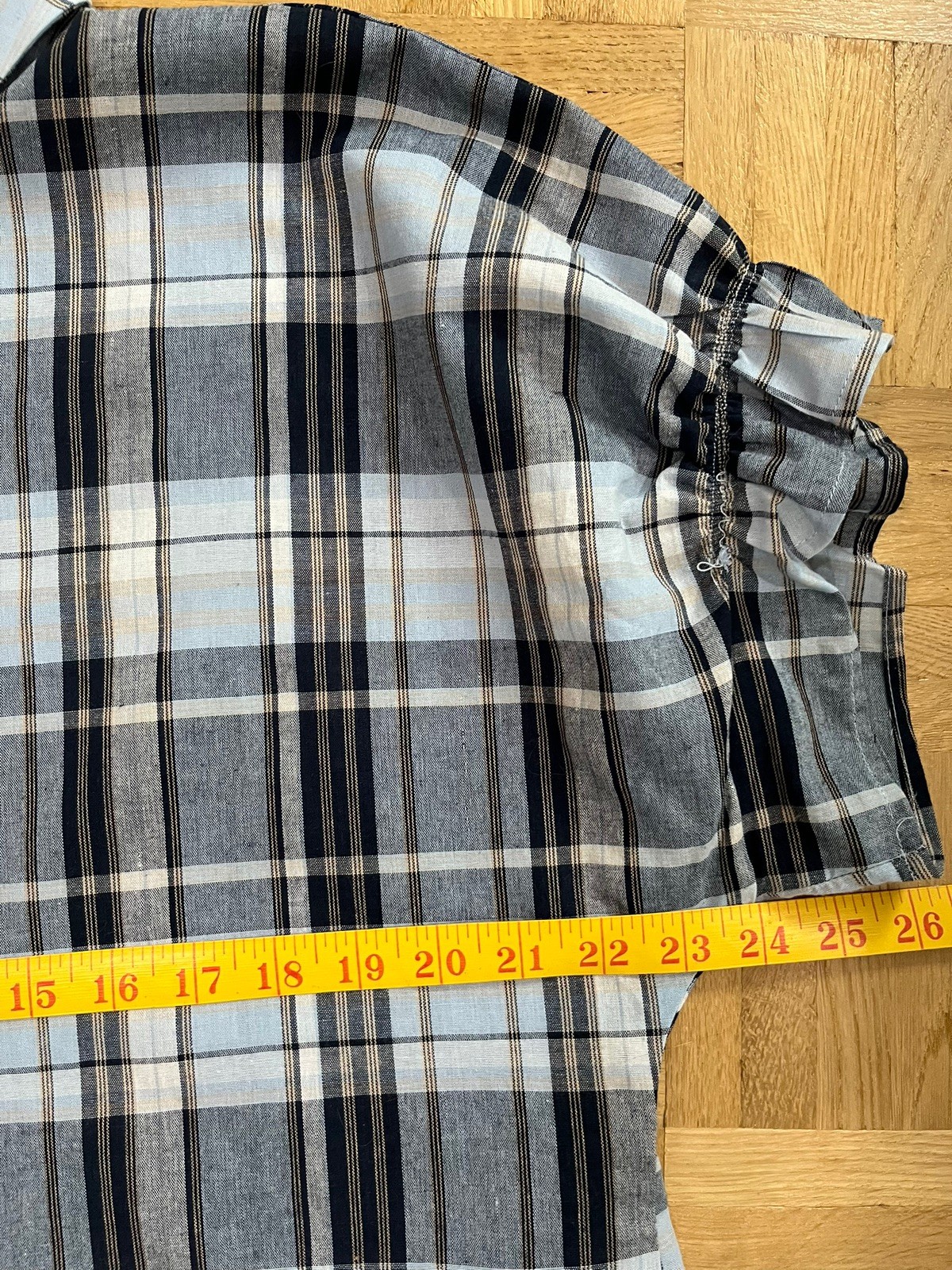 ICHI Sami blue check shirt blouse. New. Size S . boxy frill collar. image 2