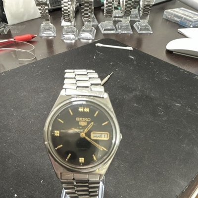 #ad Seiko 5 Men’s Vintage Automatic Day Date Watch Black Dial SS Bracelet 36mm $75.00