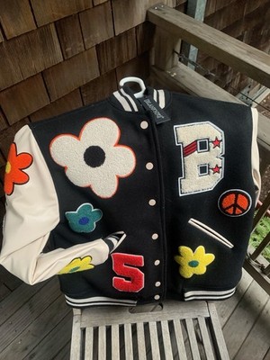 Blank NYC Varsity Jacket Flower Patches Women's Size XS NWT Fits 34-36 Chest.