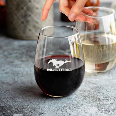 Custom Engraved Classic Mustang Stemless Wine Glass   15 oz