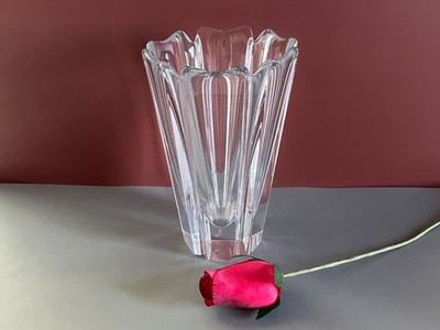 Orrefors Crystal Vase, Made in Sweden Corona Label and Etched Signed 5.75  Tall
