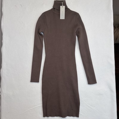 WHICH WE WANT NWT Women's BROWN Long Sleeve Turtleneck ribbed  Dress Size S