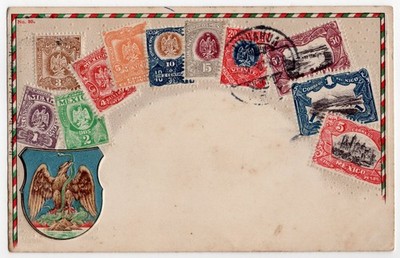 Antique Embossed Mexico Stamp Collage Postcard Republica Mexicana 1908