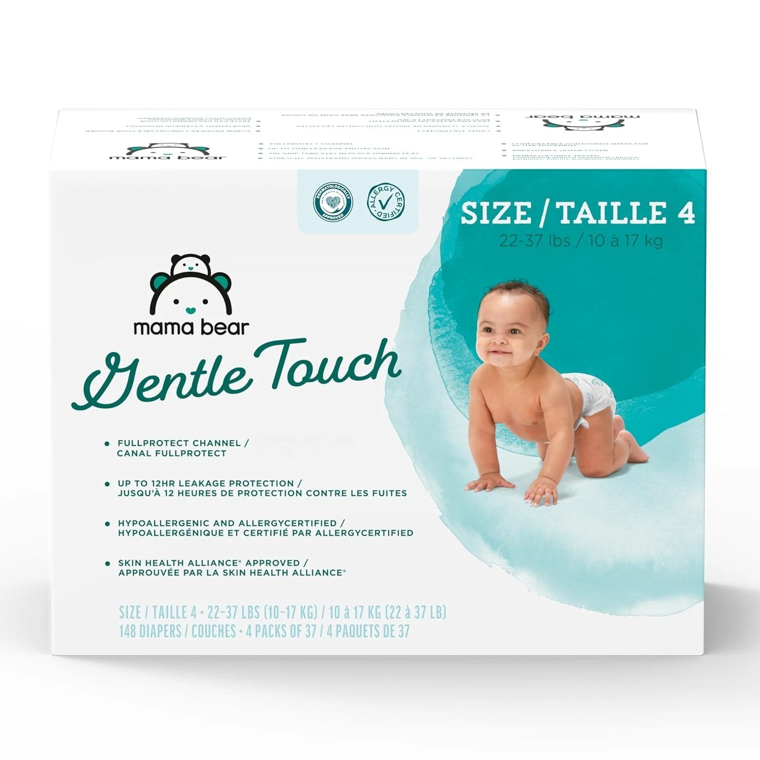 Mama Bear Gentle Touch Diapers, Size 4, 148 Count (4 Packs of 37)