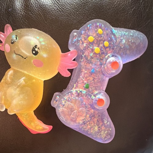 Glitter Axolotl & Game Controller Squishy Squeeze Fidget Toys