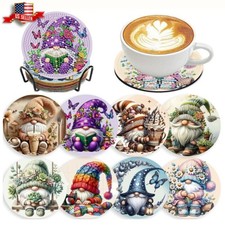 8 PCS Gnome Diamond Art Coasters-Gnomes Diamond Painting Coasters Kits with Hold