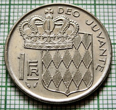 MONACO Prince RAINIER III 1978 1 FRANC Crown and Coat of Arms, Nickel