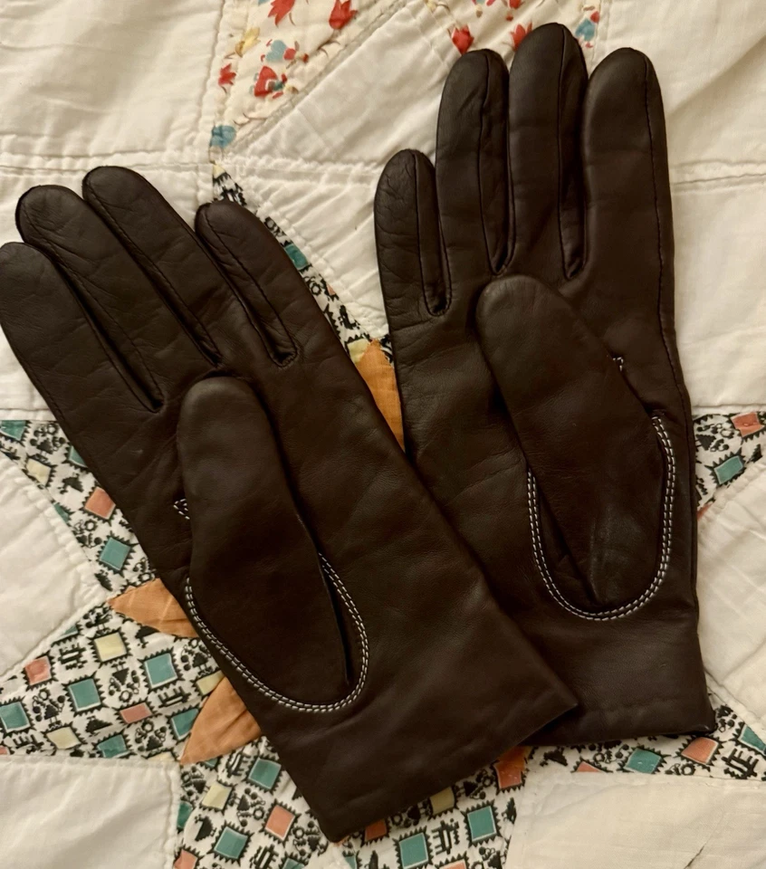 Guantes de cuero marrón Coach para mujer talla 6,5 forro de cachemir hebilla plateada moto Foto 2 de 4