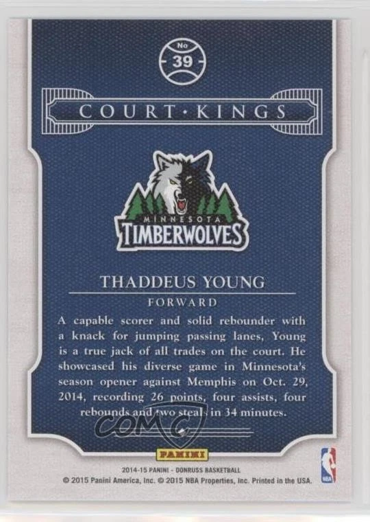 2014-15 Panini Donruss Court Kings Press Proof Purple /199 Thaddeus Young #39 - Image 2 of 2