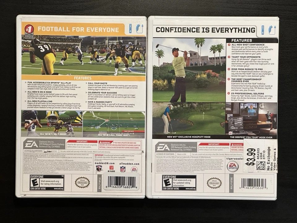 Nintendo Wii Sports Bundle - Madden 09 All Play & Tiger Woods PGA Tour 08 PROBADO Foto 2 de 4
