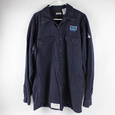 Bulwark Men's XL Long Flame Resistant Navy Blue Heavy Weight Collared Button Up