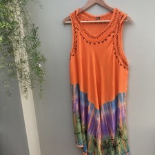 Made in India Boho Chic Dress tie dye orange embroidered (58/1386)
