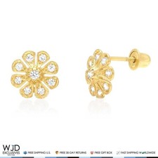14K Yellow Gold 0.40Ct Round CZ Flower Cluster Stud Earrings 8mm