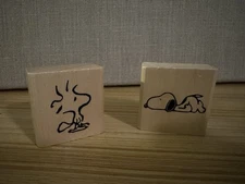 ( Set Of 2) Peanuts Snoopy  & Woodstock Wood-Mounted Rubber Stamp - NEW