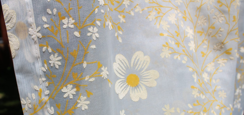 Vintage White Sheer Panels with Yellow Flowers - Beautiful!