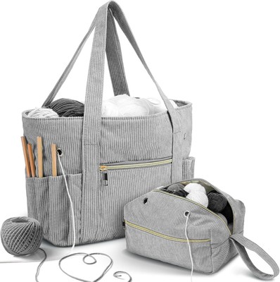 Bulyoou 2 Pcs Crochet Bag and Tote Set Corduroy Yarn Grey 