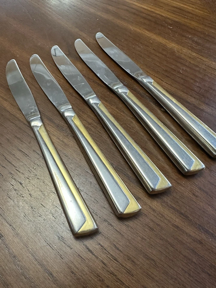 Towle Hard To Find Stainless Flatware Beacon Hill Pattern Gold Trim, 5 Knives - Изображение 2 из 4