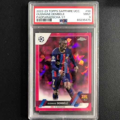 2022-23 Topps Chrome Sapphire UEFA UCC Ousmane Dembele Padparadscha 1/1 PSA 9