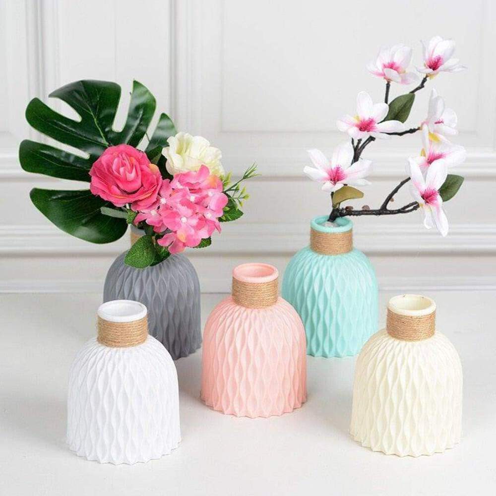 Plastic Vases Anti-ceramic Unbreakable Basket Imitation Rattan Flower Vase For H thumbnail 10