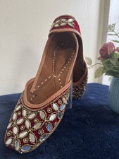Women Punjabi Jutti Size 37 US 6-5 Red Velvet Gold Embroidered Khussa Flat Shoes