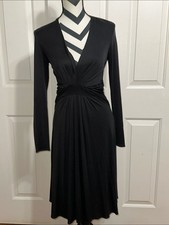 Tory Burch Black Silk Long-Sleeve Twist-Waist Midi Dress