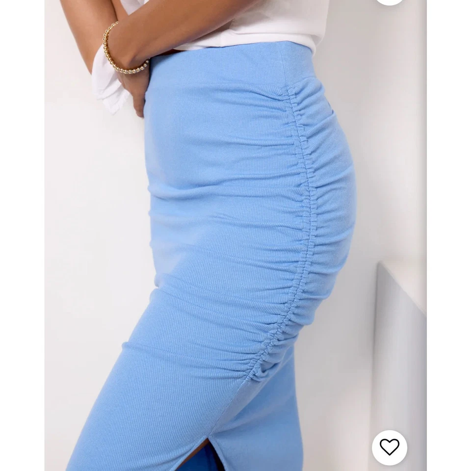 Michael Stars Marnie High Waisted Ruched Rib Midi Pencil Skirt Saltwater M NWOT - Image 2 of 4