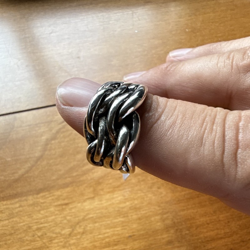 Silver Metal Chunky Braided Chain Link Band Ring Size 18 No Stone
