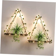  Artificial Ivy LED-Strip Wall Hanging Shelves Set of 2, Macrame Shelf Ivya*2