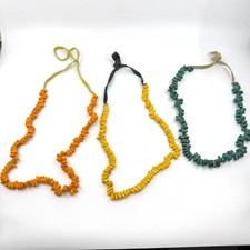 Necklace Lot 3 Vintage Boho Statement Chunky Bead Ribbon Tie Orange Yellow Green