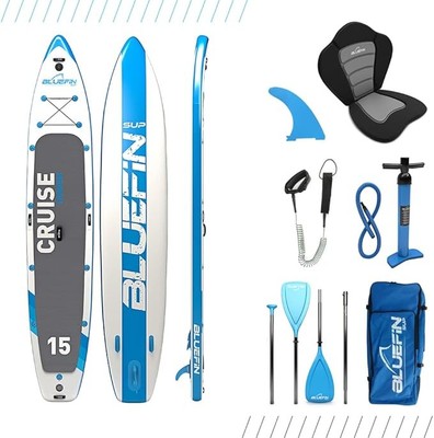 Bluefin Cruise 15' Inflatable Stand Up Paddle Board w/Kayak - Blue, Vers 2019-23