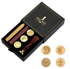 Siegelwachs Siegel Stempel Set mit 4 Siegeln und 2 Wachsstangenfür Wachs Siegel