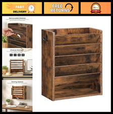 6-Tier Wall File Organizer - Vintage Wooden Hanging Holder with Side Hooks, Desk