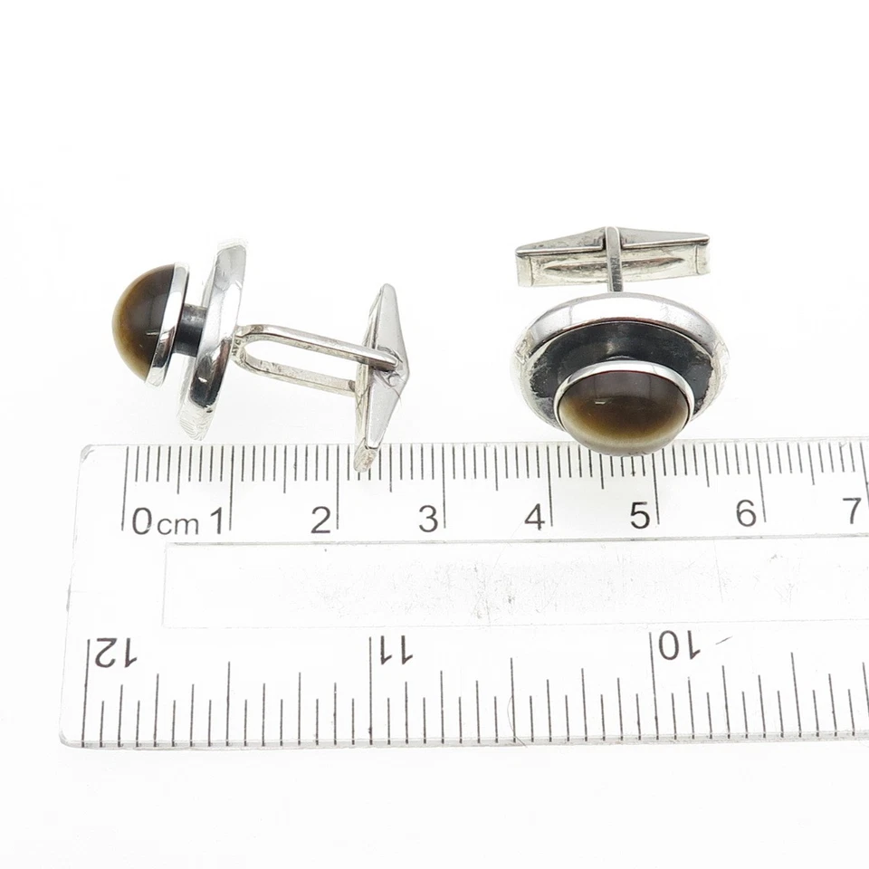 Gemelos HICKOK de plata de ley 925 vintage ojo de tigre real Foto 3 de 4