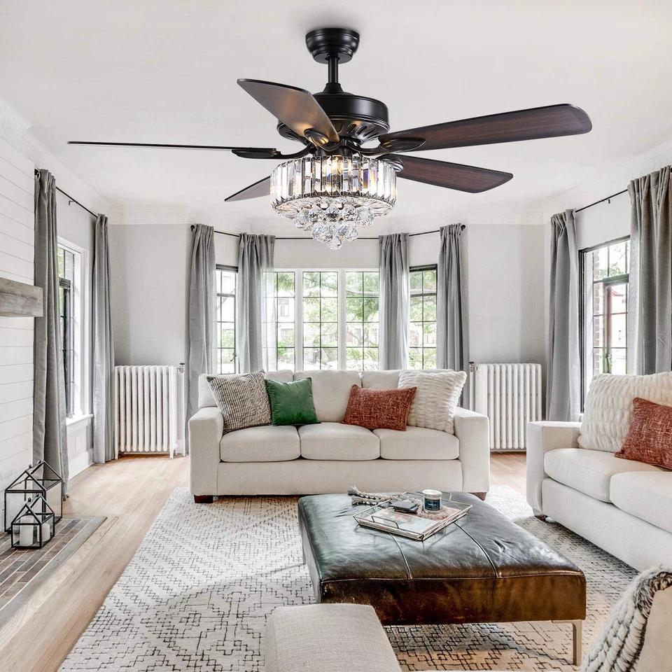 52" Luxury Crystal Ceiling Fan with Light Modern Fan with Led Light and 5 Rev... - Image 2 of 4