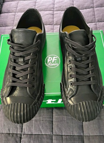 P.F. Flyers Grounder Lo Luxe Mens Leather Sneaker Black Lace Up US 11.5 GR25L2BB