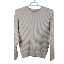 Vtg 90s Sweater L Cream 100 Cotton Chunky Coastal Grandpa Fisherman Academia