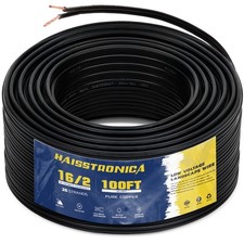 haisstronica 16/2 Low Voltage Landscape Wire 100ft - Copper 16 Gauge, black