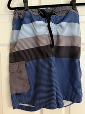 Art Class Boys Size 14 Horizontal Stripe Swim Trunks Blue Gray Board Shorts