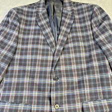 Saddlebred 46R Cotton Navy Blue Plaid Blazer Sport Coat Suit Jacket 2 Button