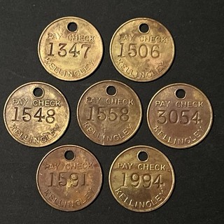 Collection Lot 7 Miner's Brass Pit Pay Check Tally Tokens Kellingley Colliery
