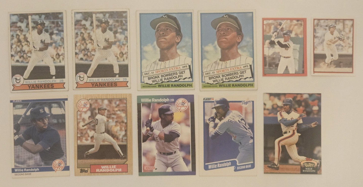 Willie Randolph Lot of 9 Cards (1976 (2), 1979 (2), 1984+) & 2 Stickers (1982-3)