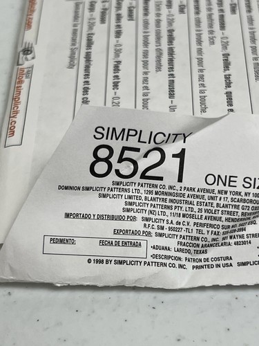 New Simplicity Sewing Pattern 8521 Duck Cat Animals 7 Designs - Picture 4 of 4
